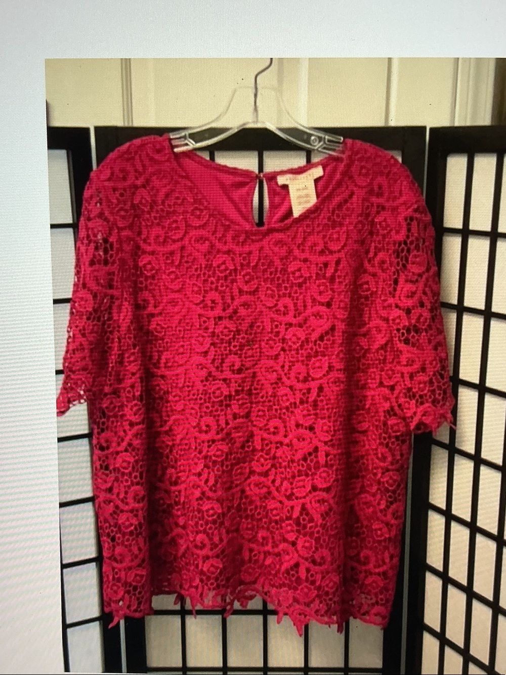 Philosophy Fuchsia Lace Overlay Short-Sleeve Blouse